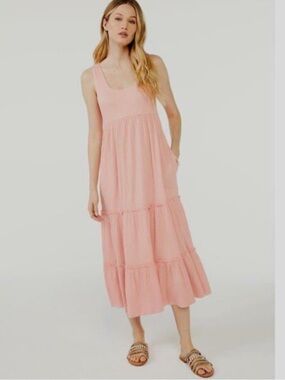 Free People Beach  Cotton Sleeveless Pink Tiered Maxi Dress• Small